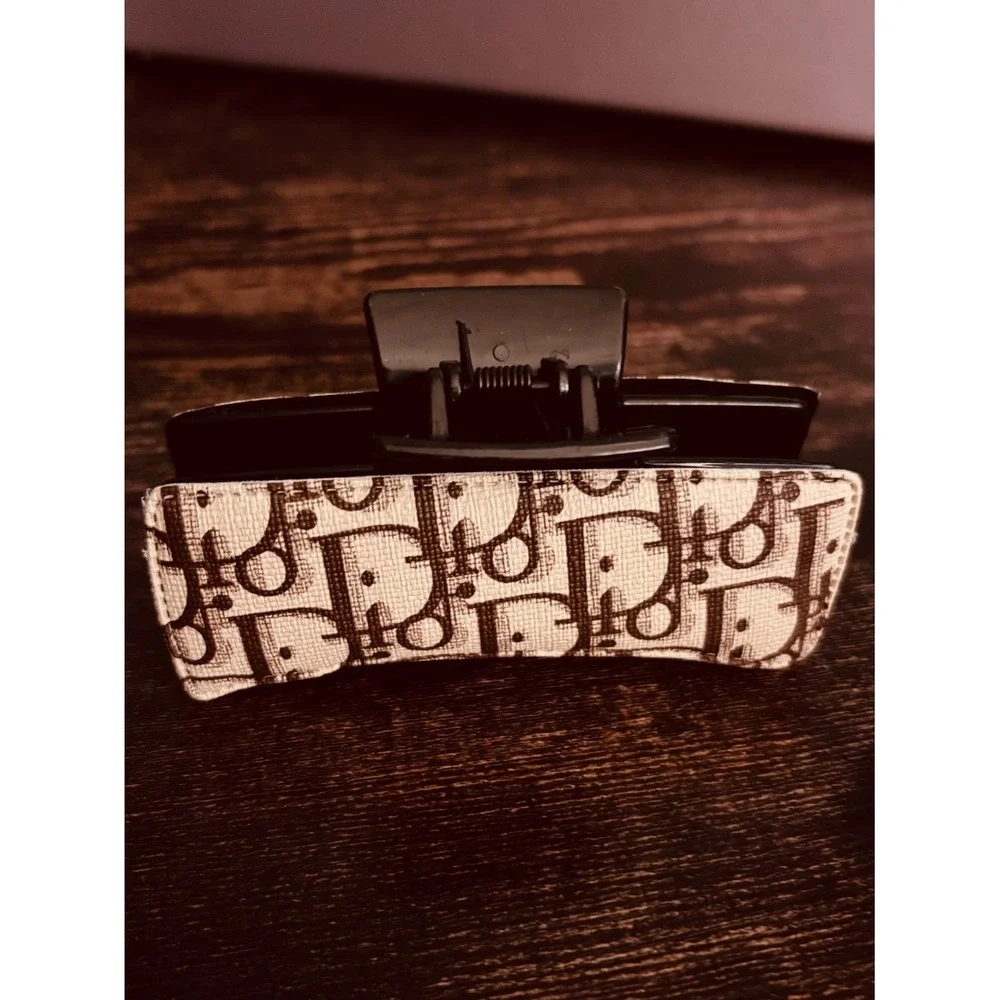 Designer Inspired Monogram Hair Claw Clip - Brown/Beige